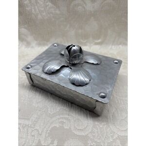 Faceted Trinket Cigarette Lipstick Box Hammered Aluminum Detailed Rose Handle